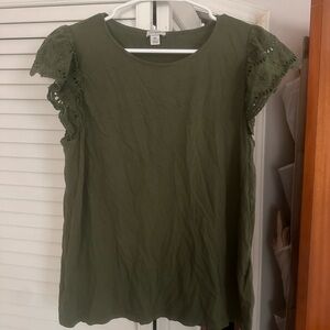 J. Crew Olive Green Women's Blouse with Lace Sleeves
